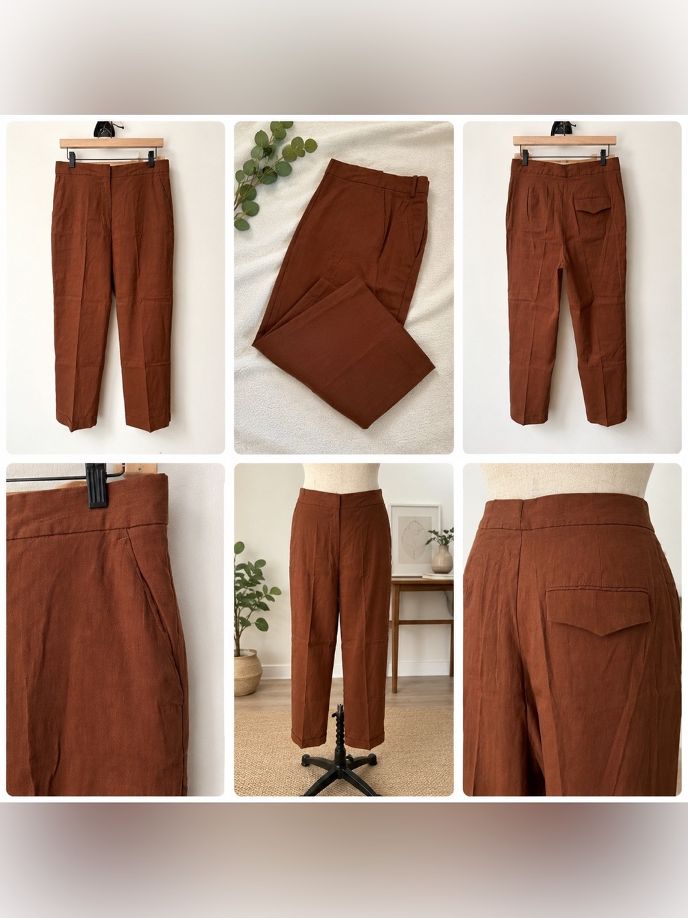 Zara Women's Straight-Leg Trousers in Rust